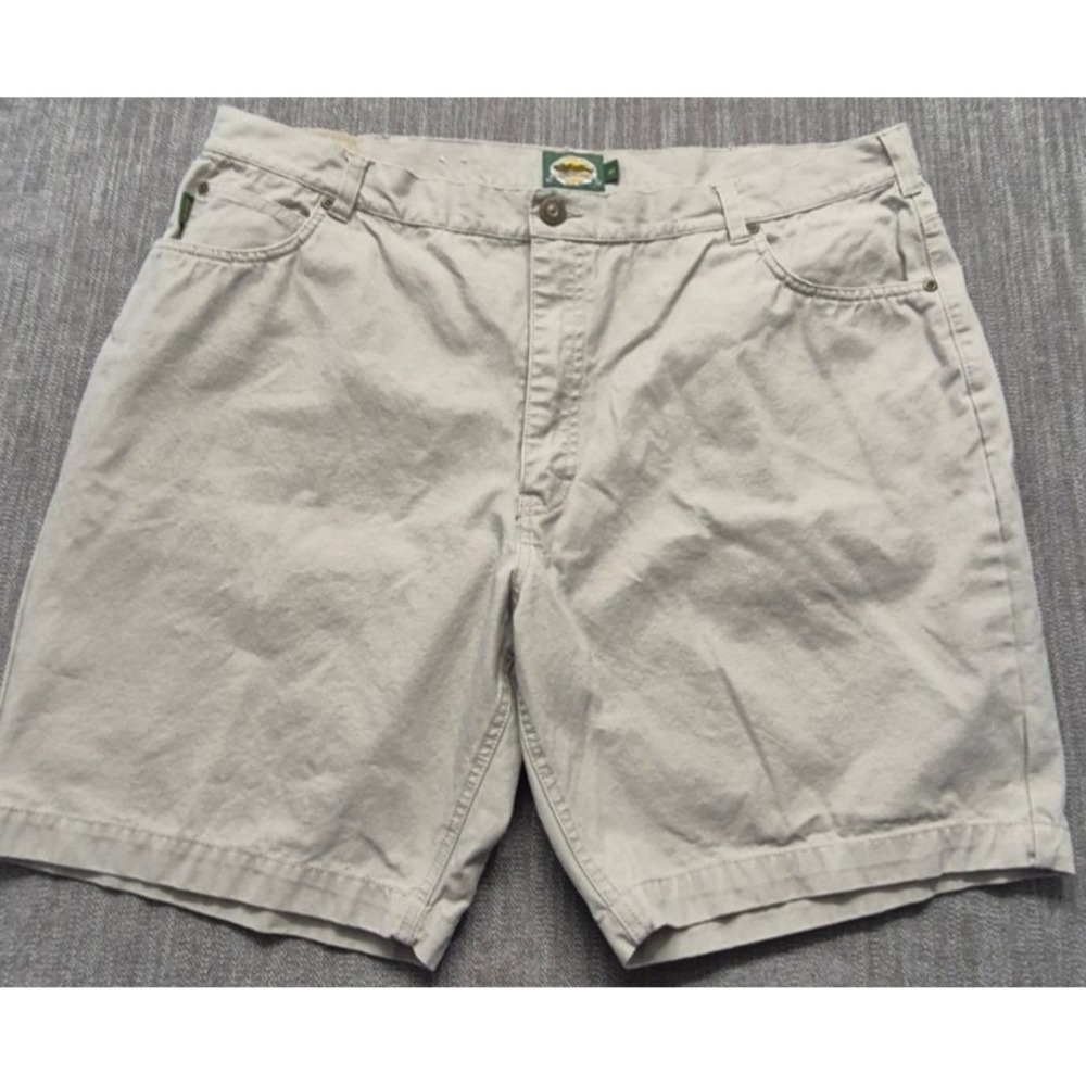 Cabela men's khaki flat front shorts sz 44 100% Cotton pockets